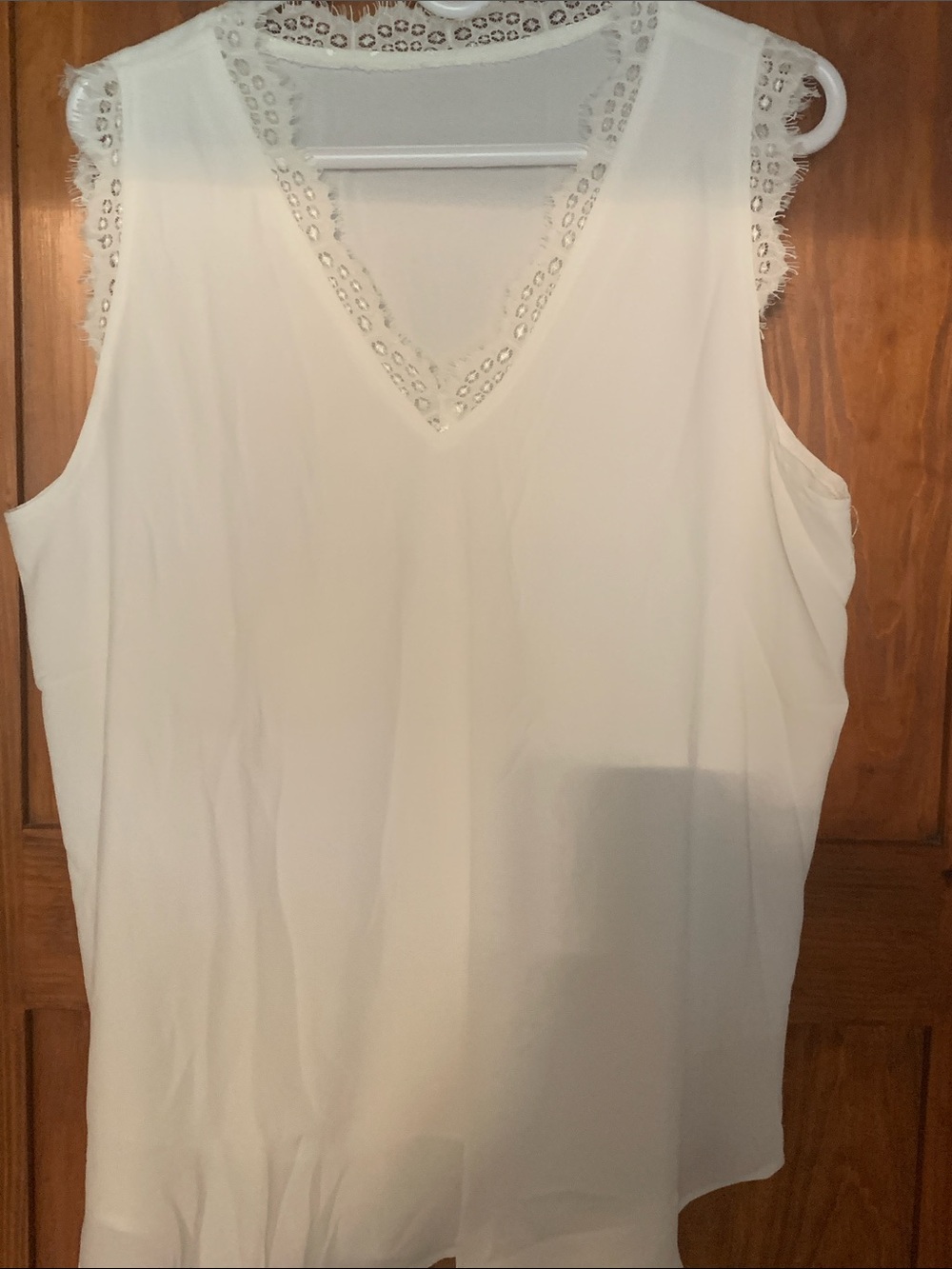 Cream color Sleeveless V-Neck Lace Trim Blouse, size XL